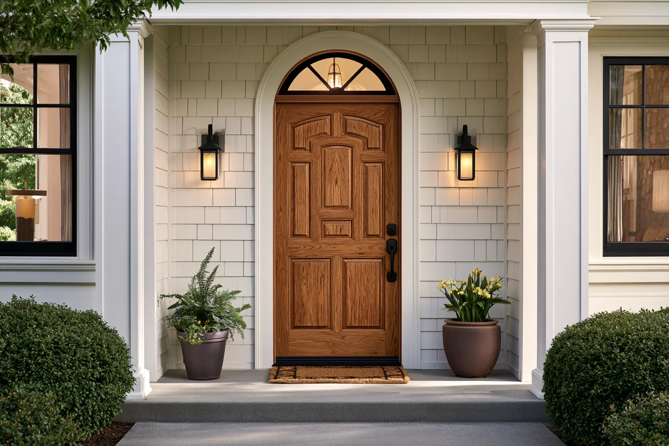 wooden door design ideas for homes featuring rich mahogany tones and traditional hardware