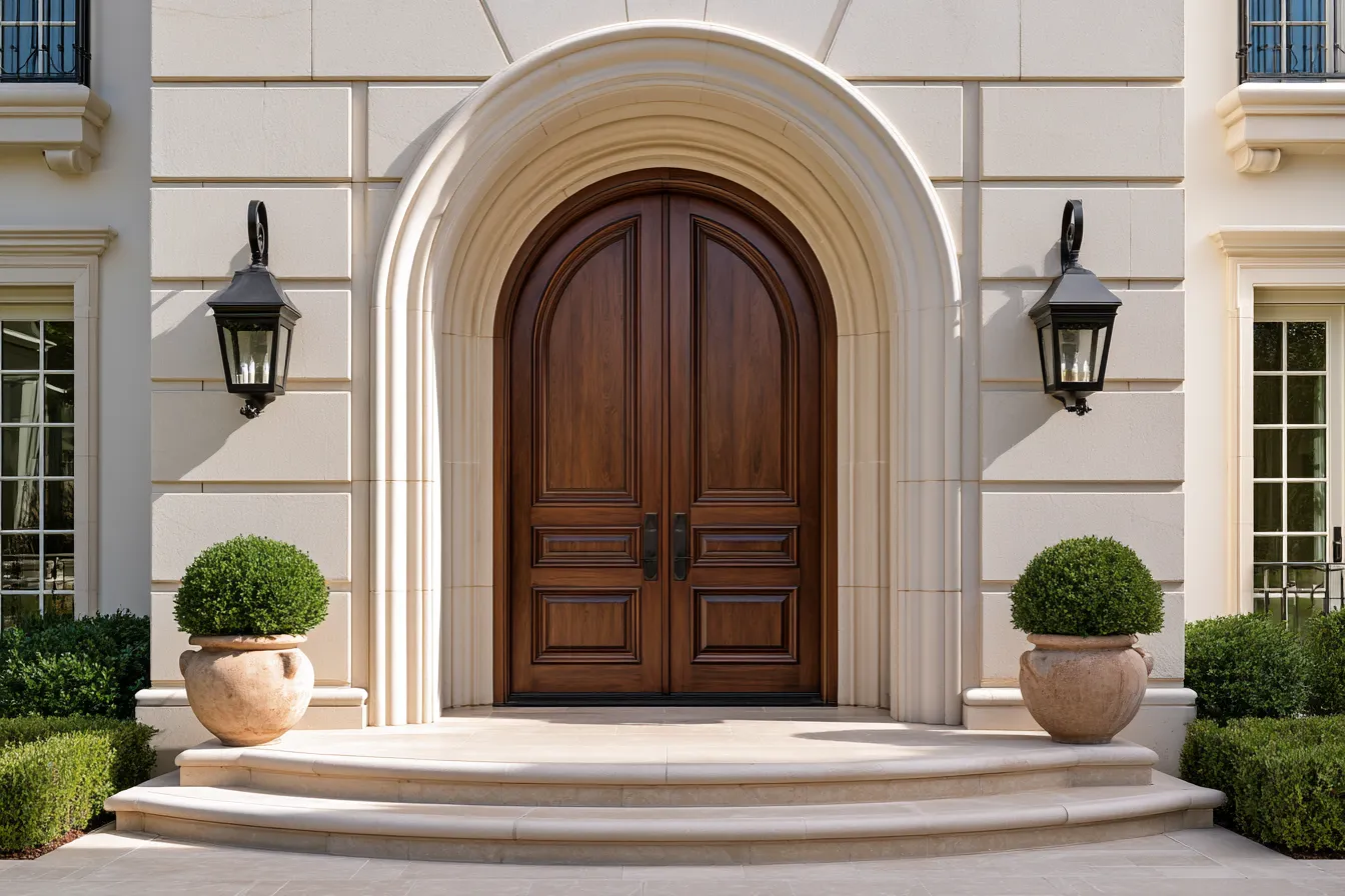 modern door design ideas for houses with statement entryway and natural stone surround