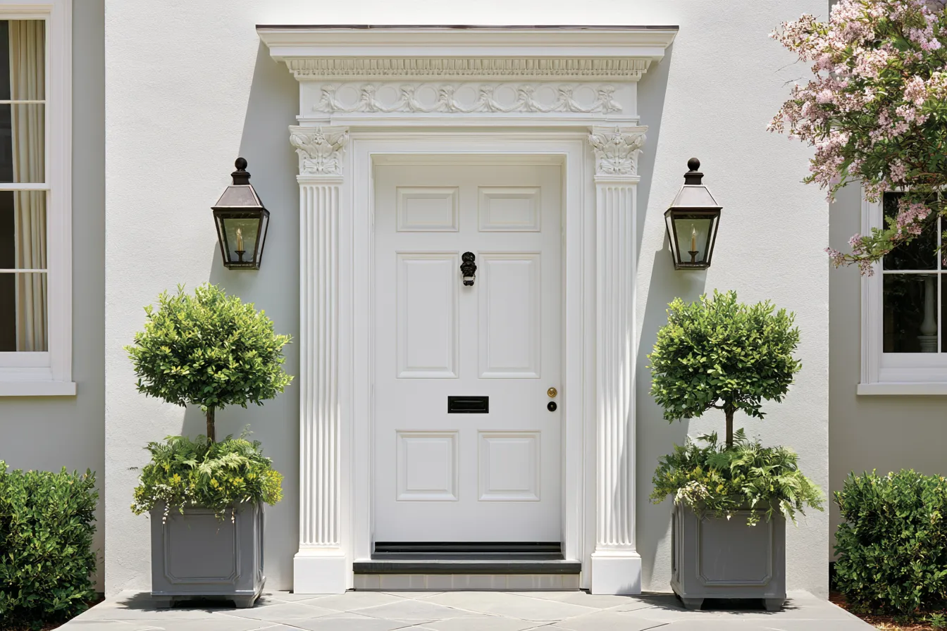 front door frame and molding design ideas for traditional homes with column detailing