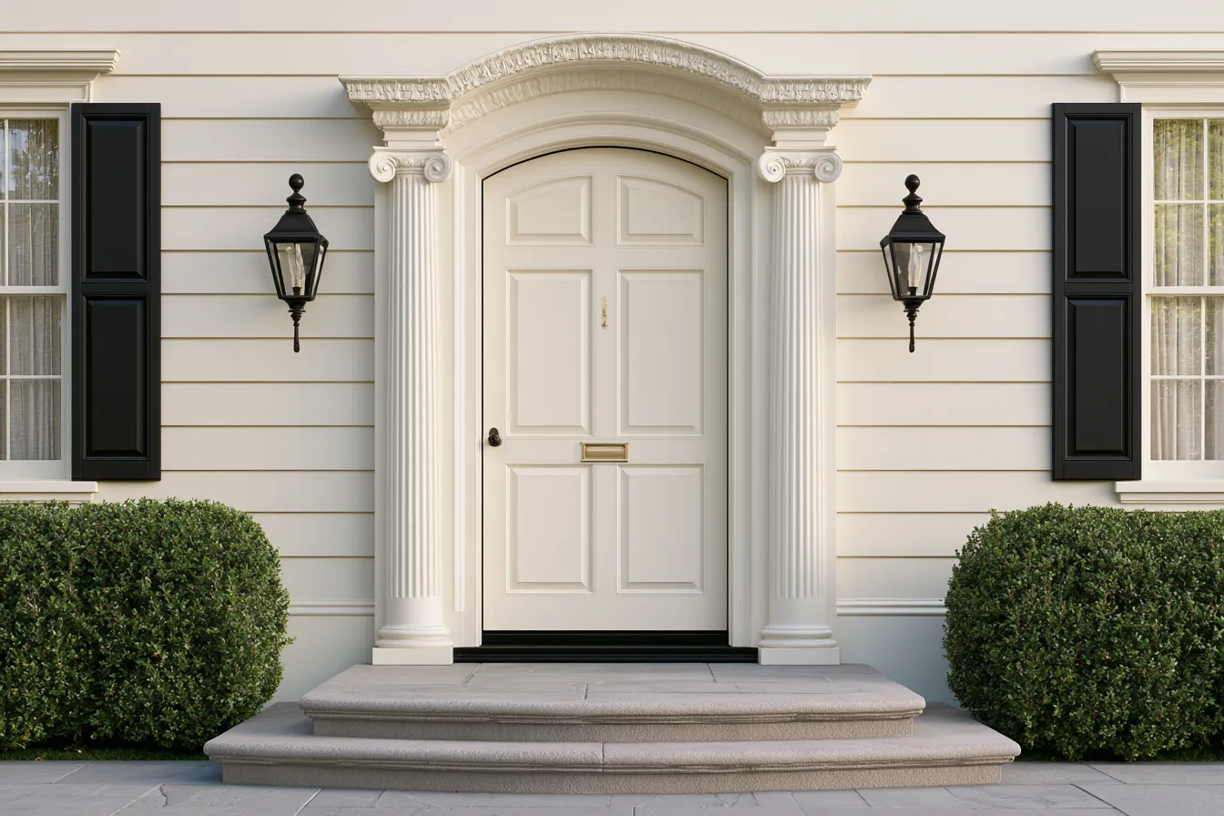 classic front door trim and molding design ideas with painted pilaster surround