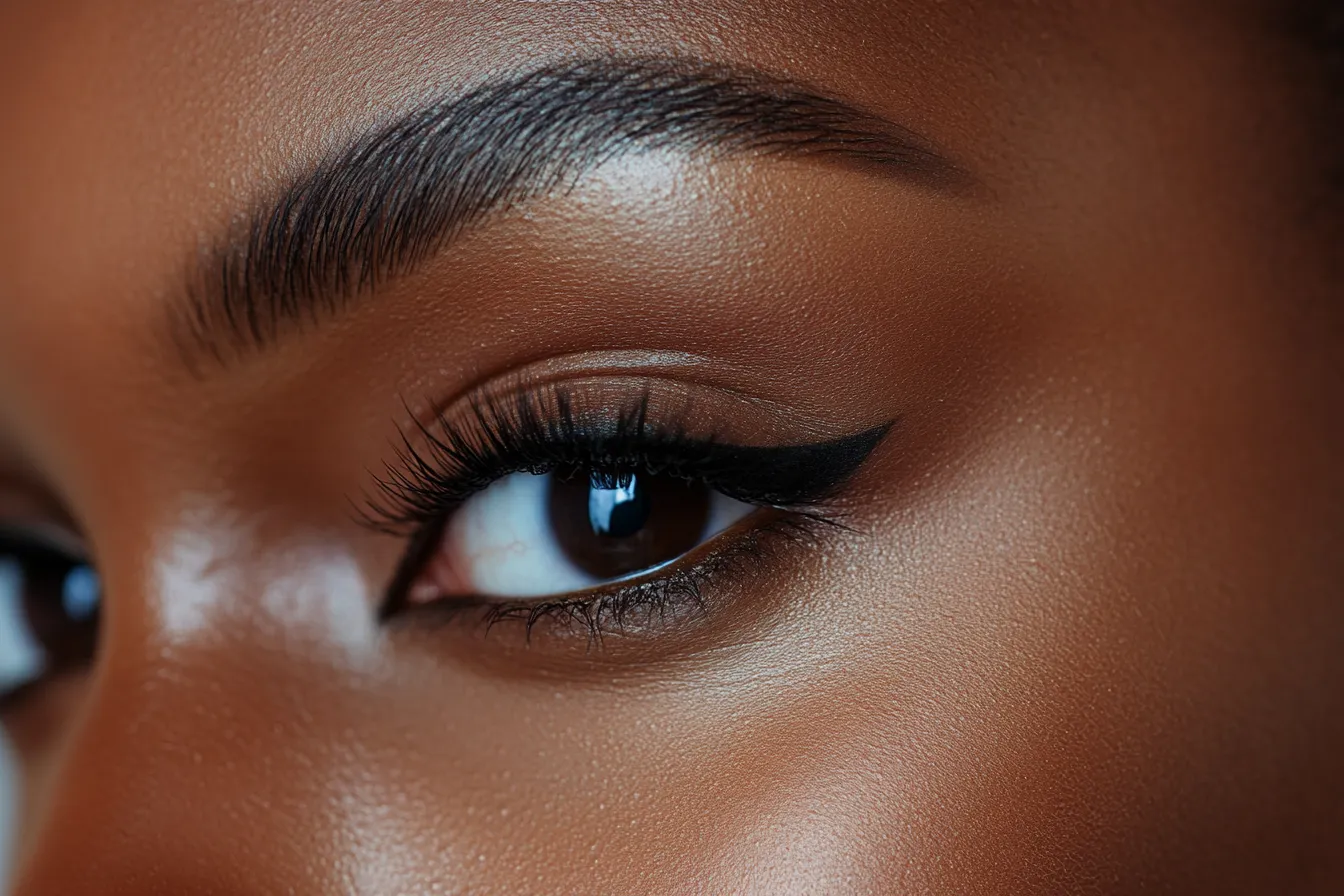 Extreme close-up of hooded eye with blended shadow showing step by step beginner eye makeup result