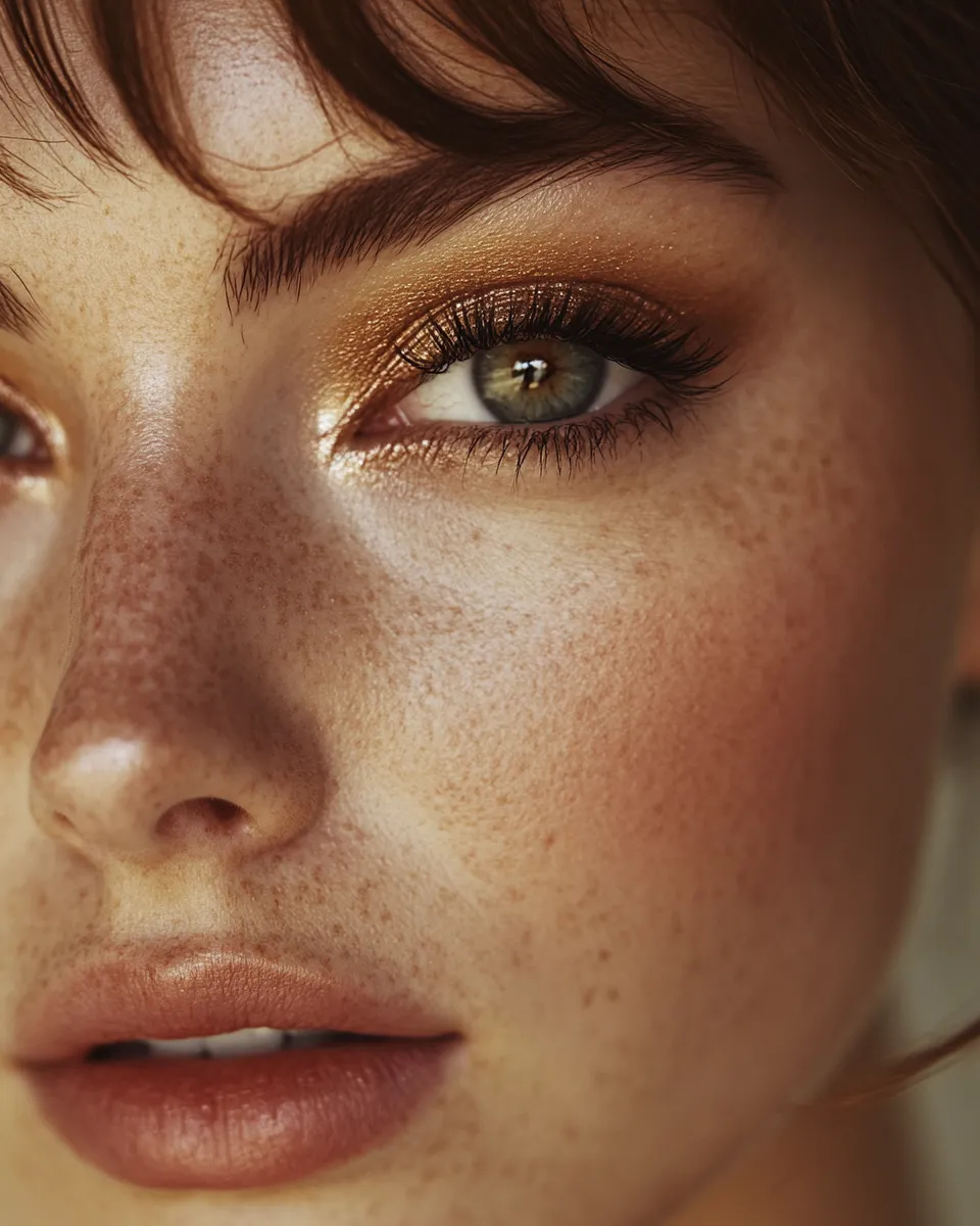 Close portrait showing evening eye makeup for hooded eyes with upward wing and layered shadow done step by step