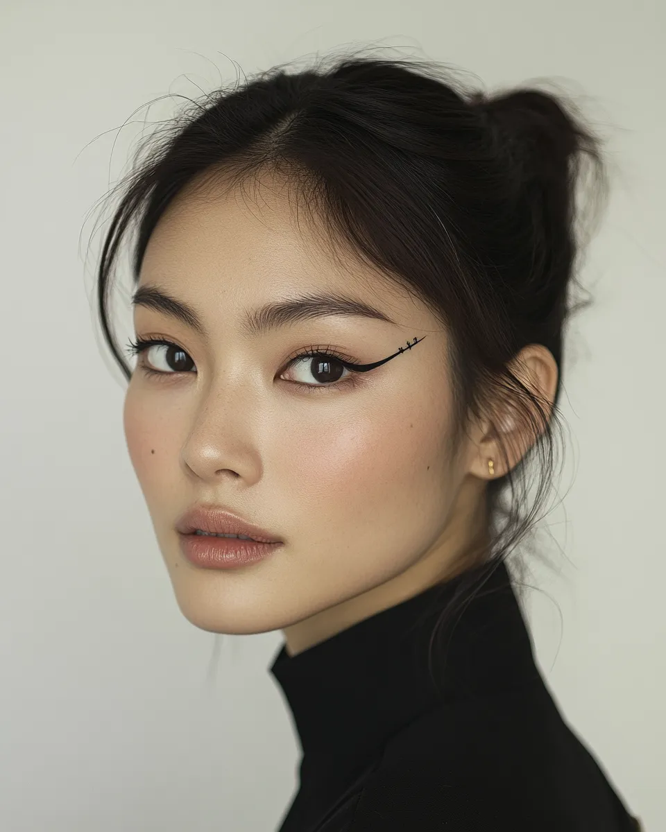 Real woman with monolid eyes showing eyeliner technique that makes eyes look wider and more open