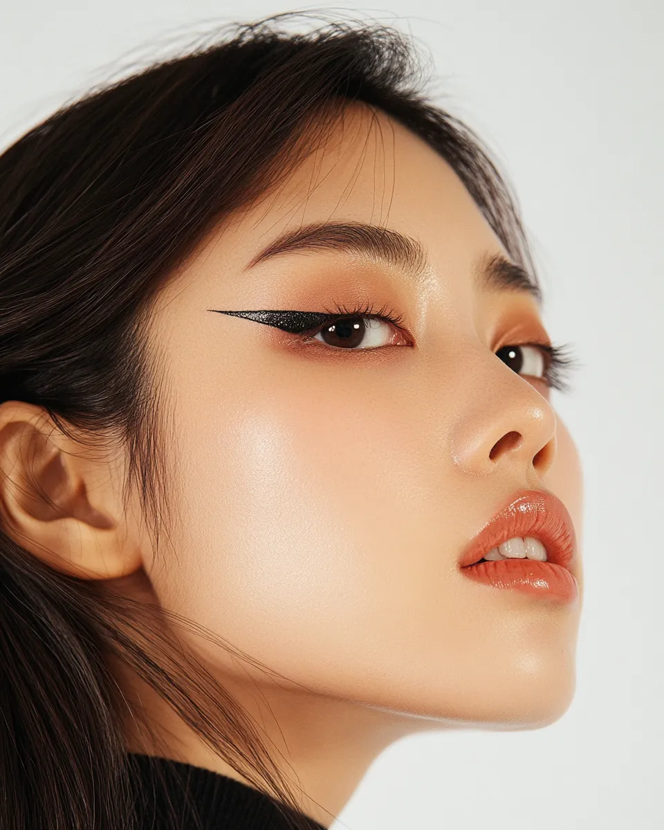 Woman with monolid eyes and graphic liner look that opens them up and adds visible definition to the eye shape