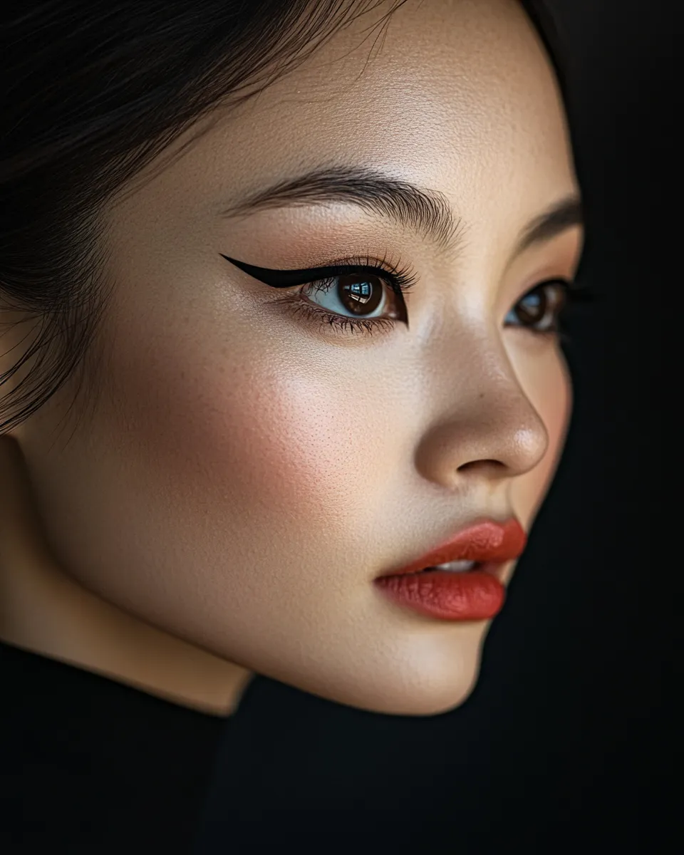 Real woman with monolid eyes showing bold extended wing liner look that actually opens and lifts the eye shape