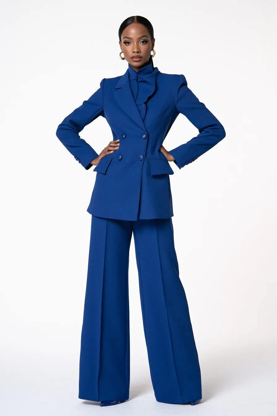 stylish blue clothing idea with monochrome cobalt blazer look