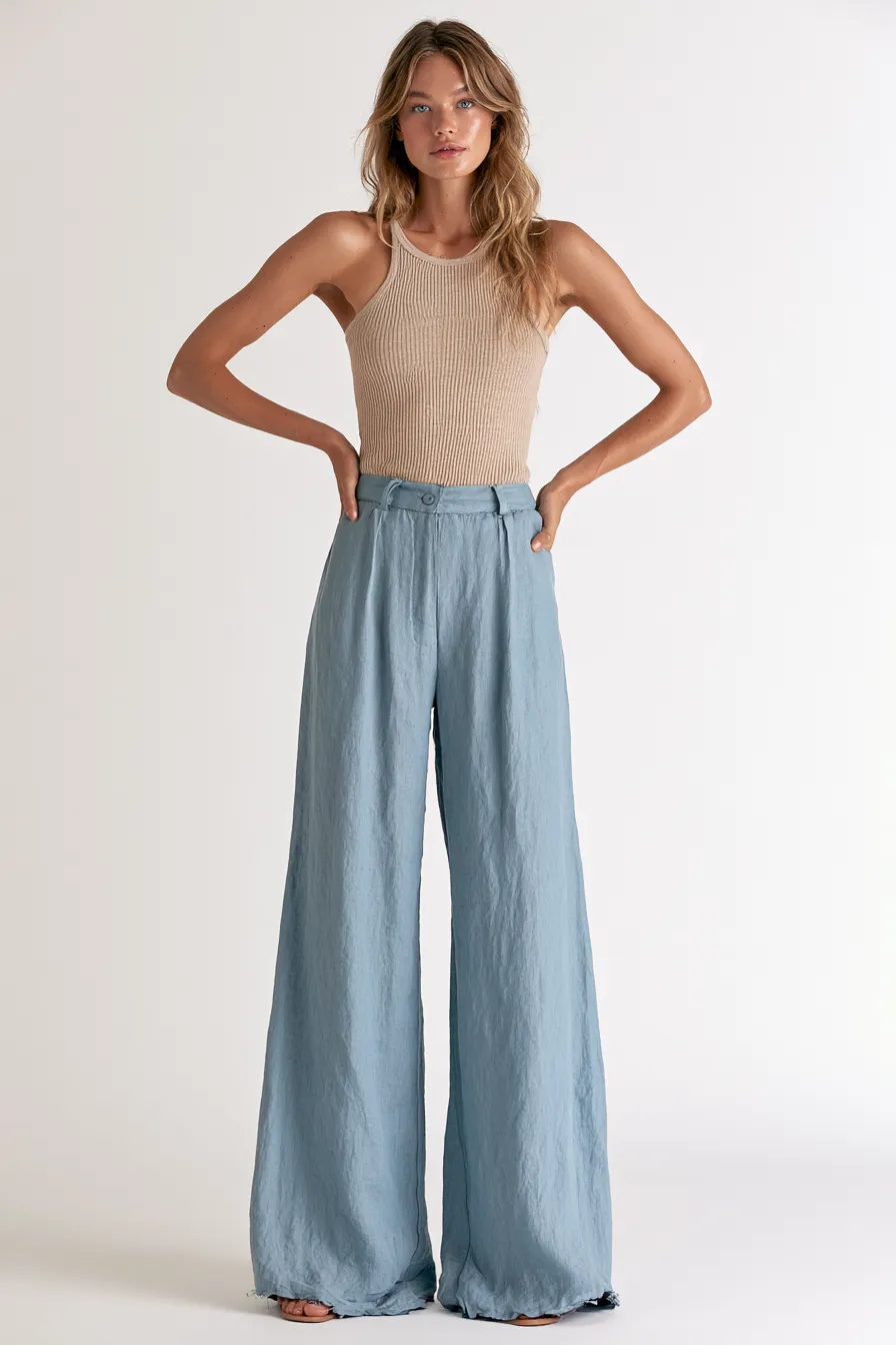 ice blue resort fashion outfit standing full body studio shot