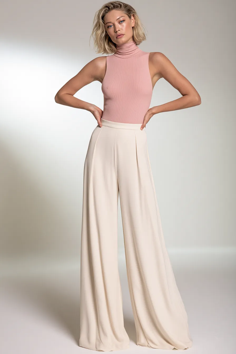 fashionable pink clothing bodysuit and trousers studio editorial look