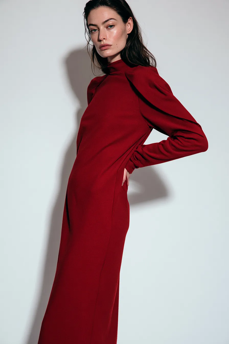 stylish red outfit ideas featuring a structured crimson dress