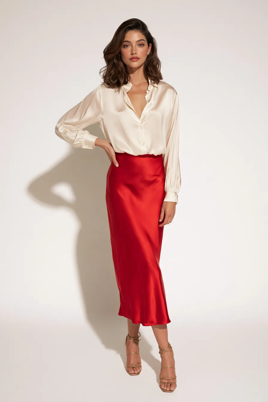 elegant red and cream combination in a stylish red outfit idea