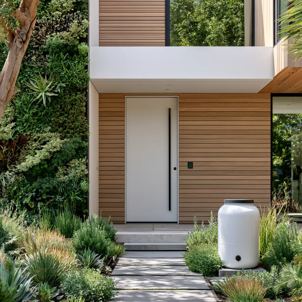 House exterior combining green home color and garden design