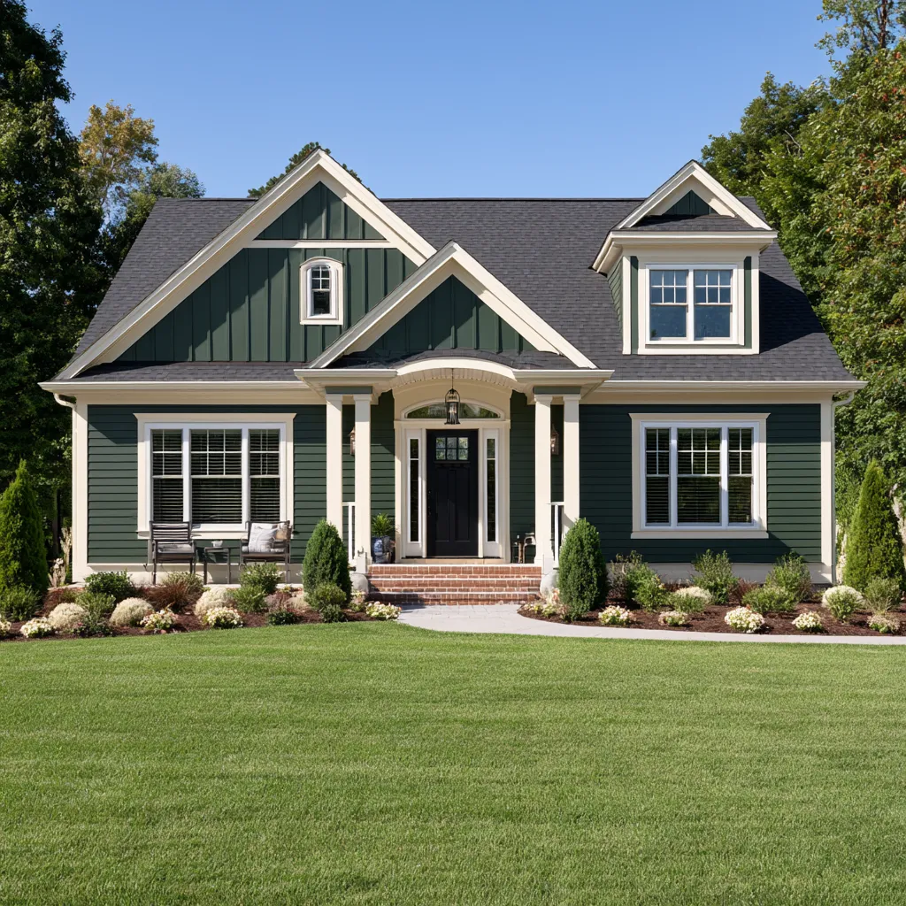 Green home colour scheme on a house exterior facade