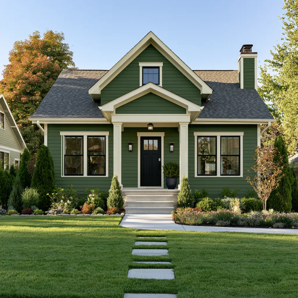 Green home color palette applied to exterior siding and trim