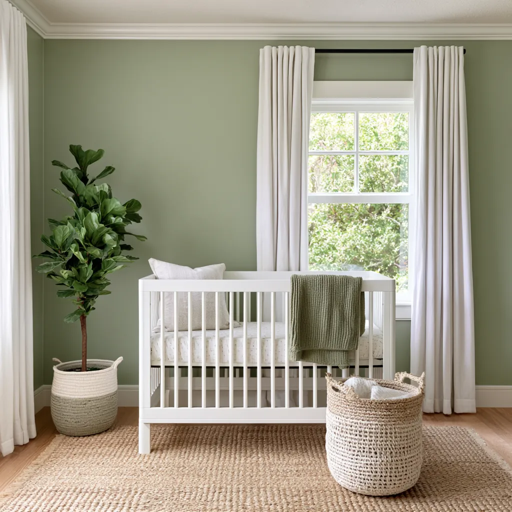 Nursery designed around a soft green home color idea