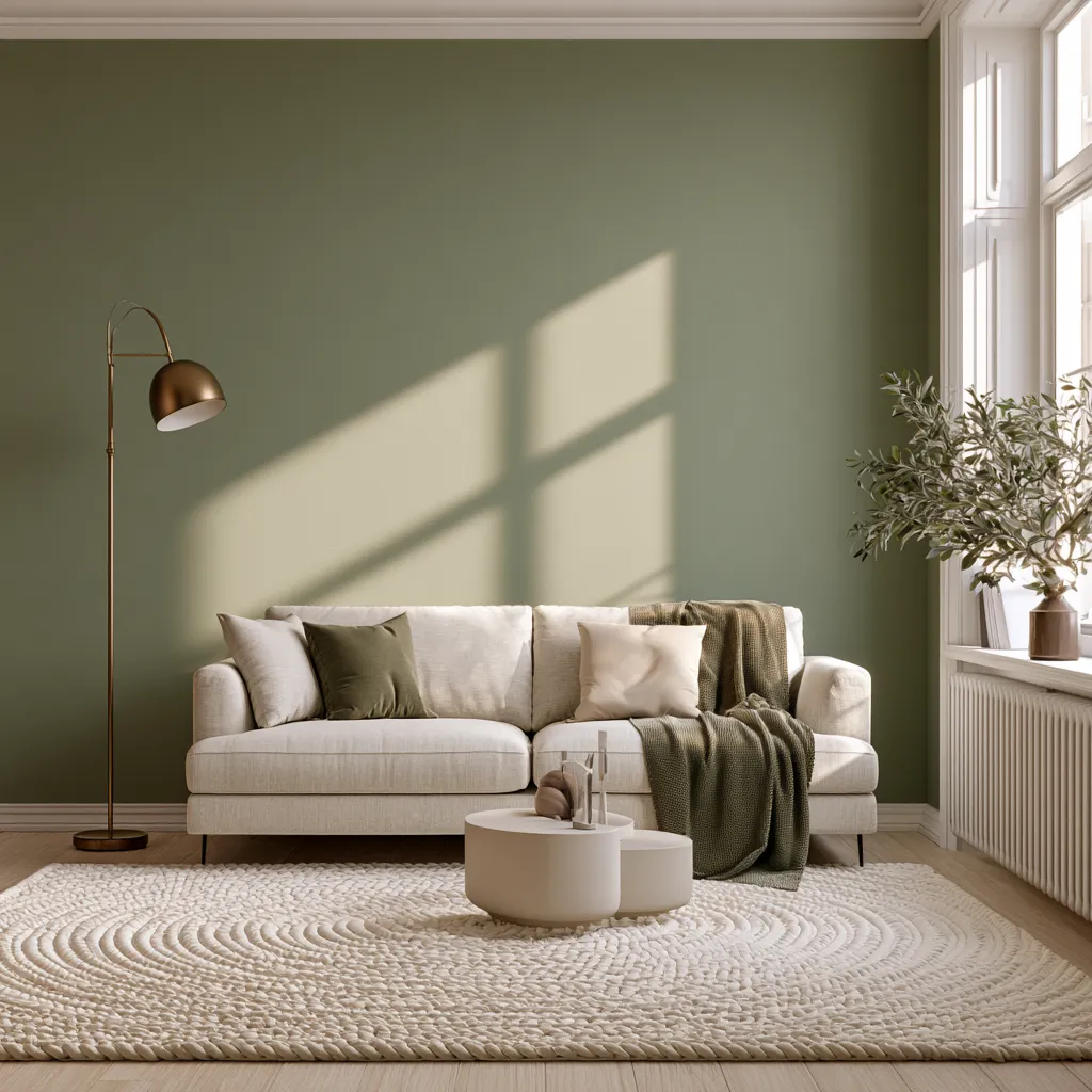 Green home color palette shown on a sage accent wall