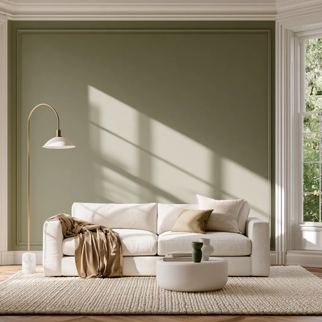 Living room styled around a green home color design idea