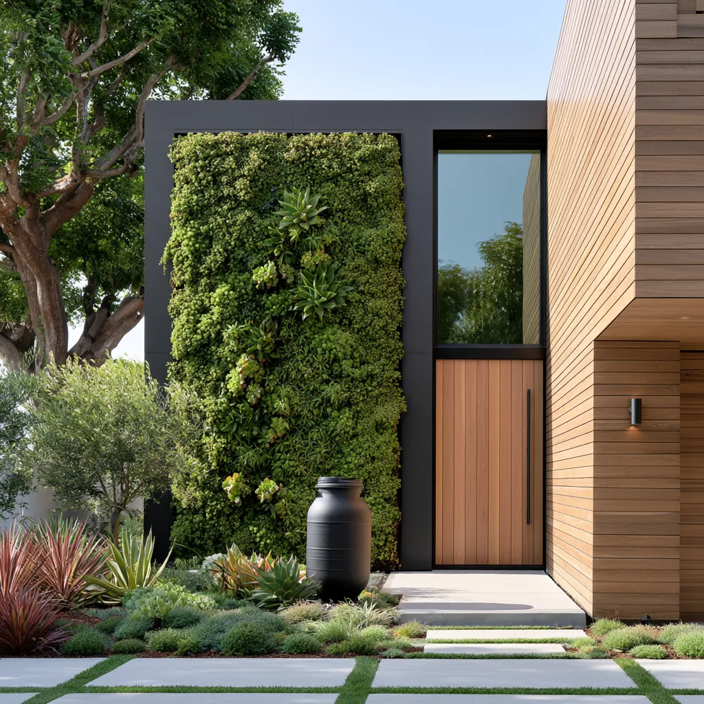 Green home color exterior with a vertical garden wall