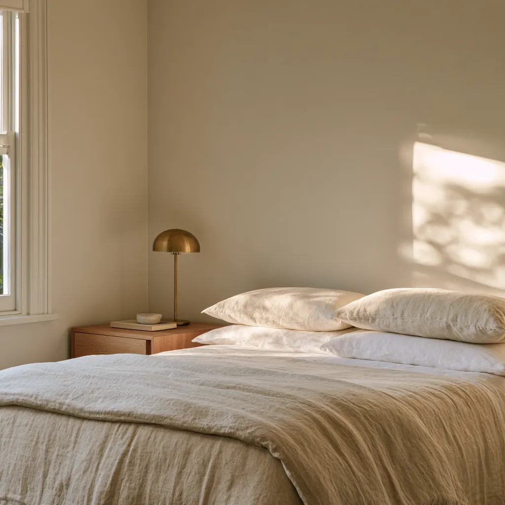 what colour goes with greige bedroom walls cream oat linen brass editorial