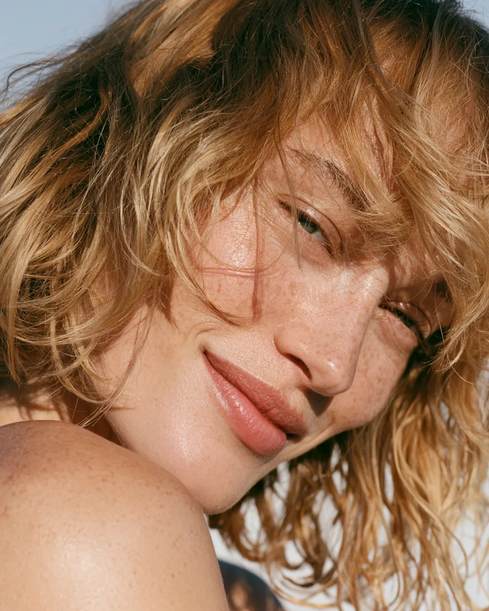 Headband method waves on short hair overnight, morning result editorial photo