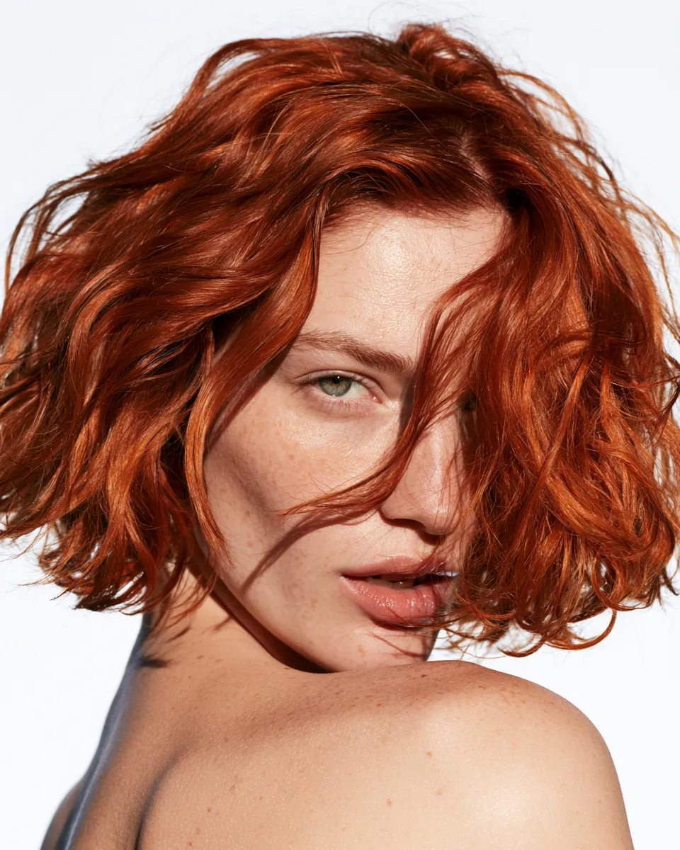 No heat overnight waves on short bob hair, beauty editorial style