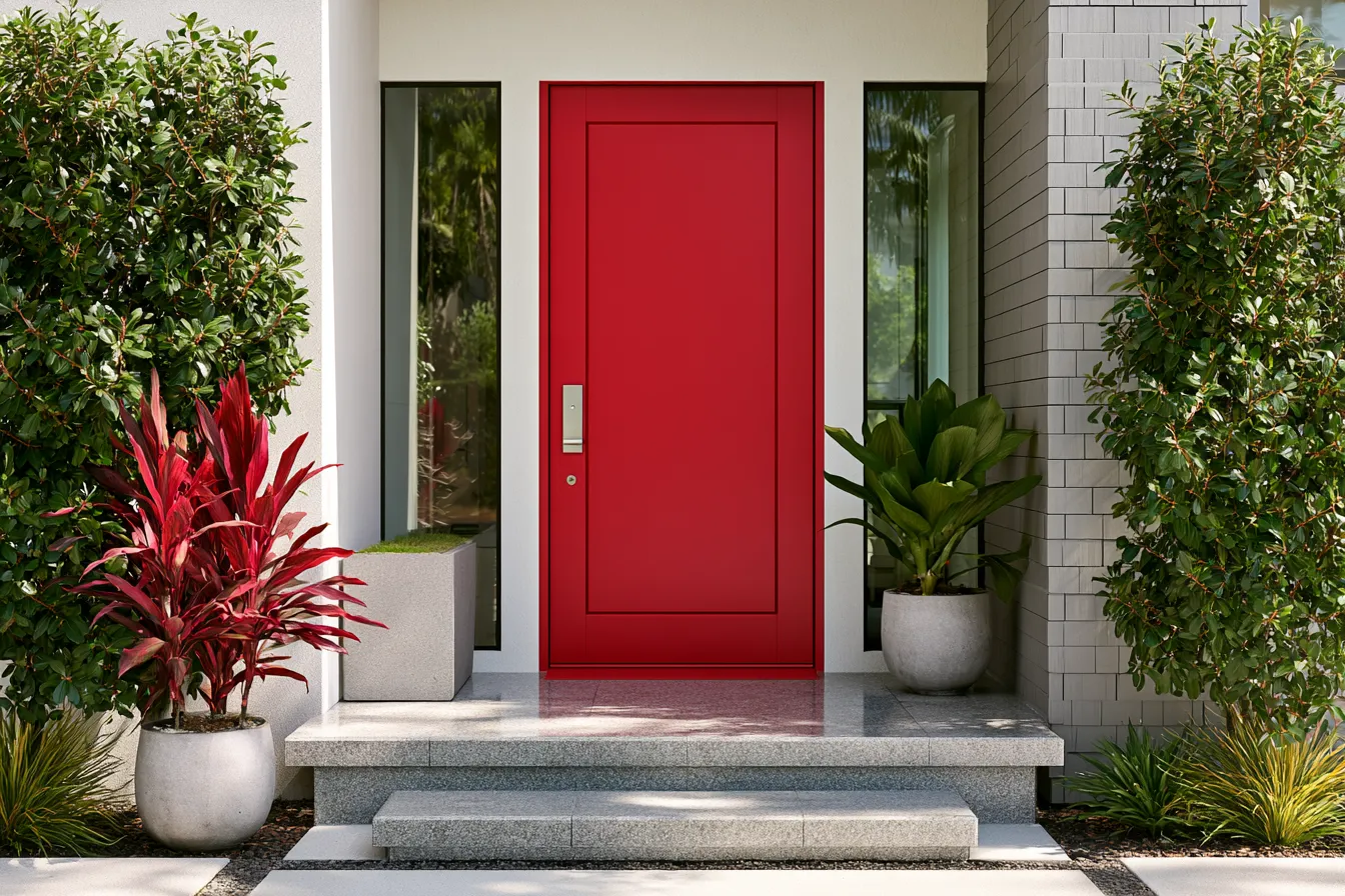 Striking main entrance design for home showcasing bold door color choices
