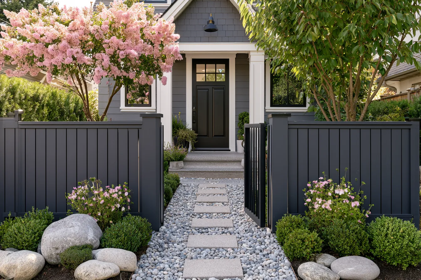 Outside front entrance design ideas with full facade makeover in afternoon light