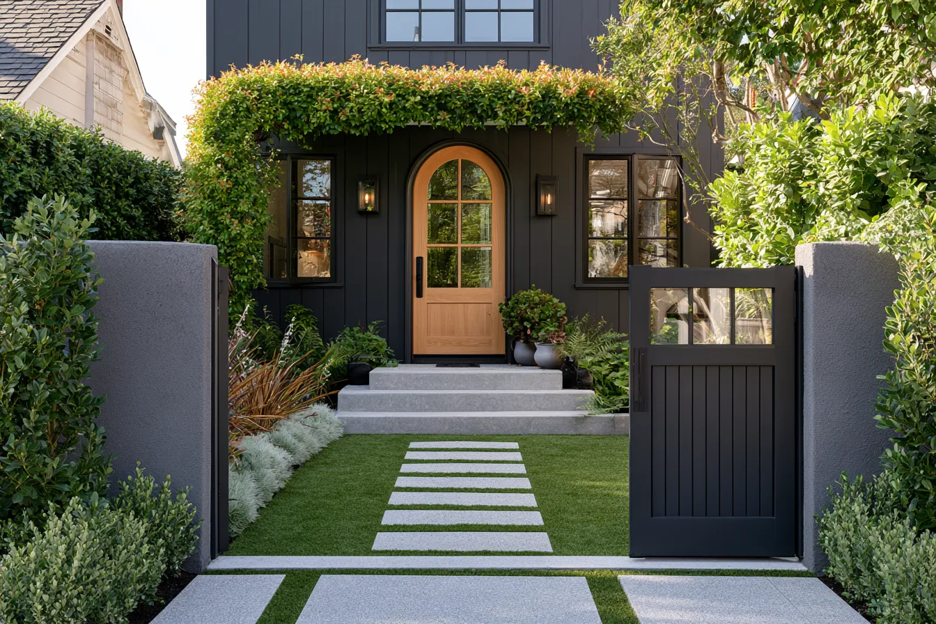 Complete home entrance design transformation with new door, gate and landscaping
