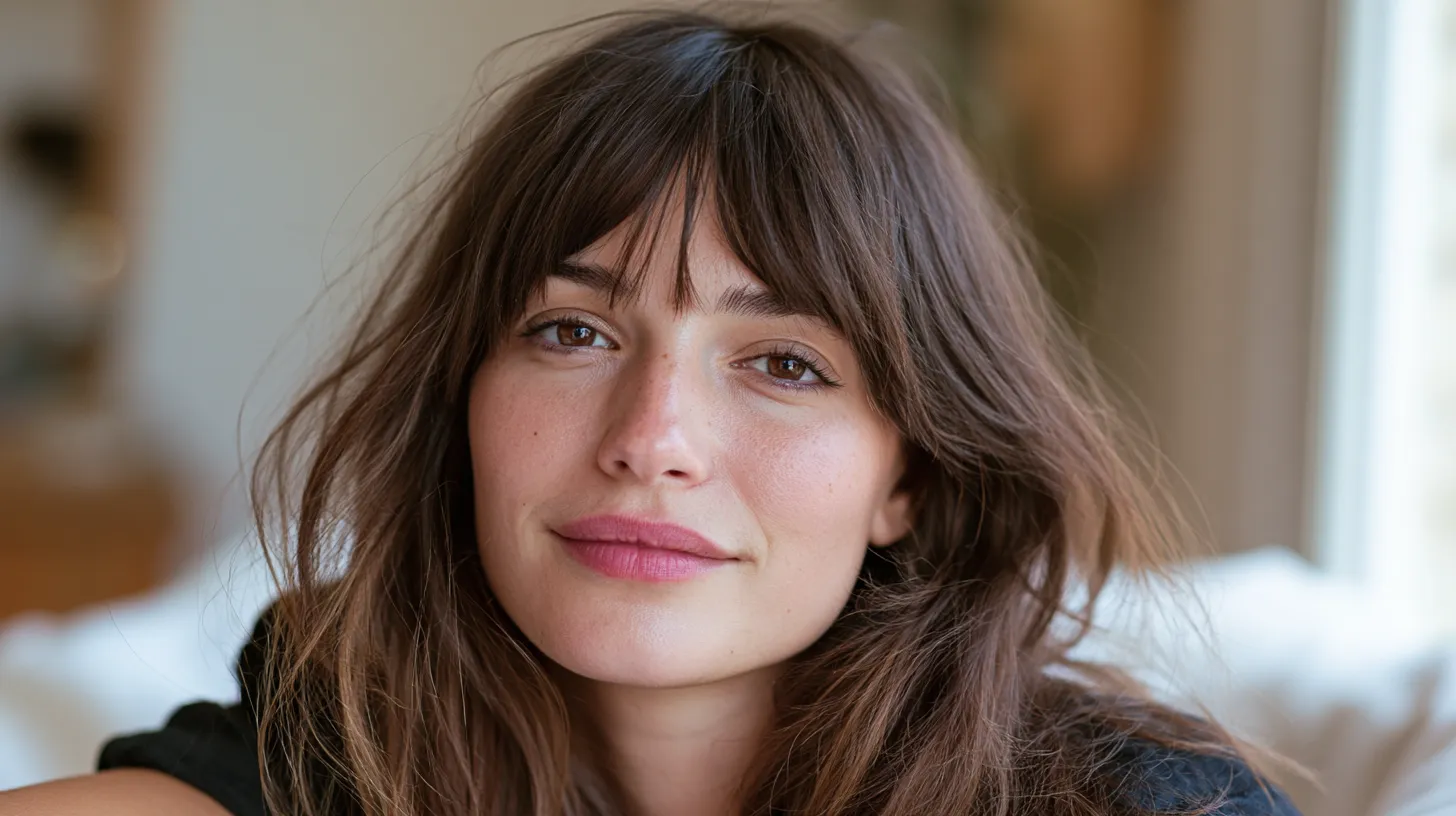 How to style curtain bangs on second day hair without heat — soft brunette result