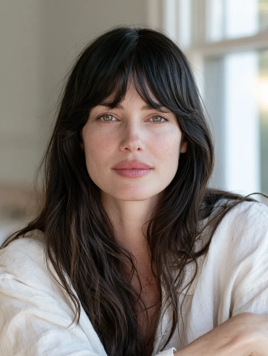 Second day curtain bangs without blowdryer, dark thick hair natural styling