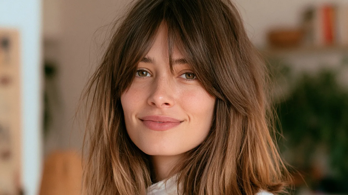 How to style curtain bangs second day hair without heat — light brown layers