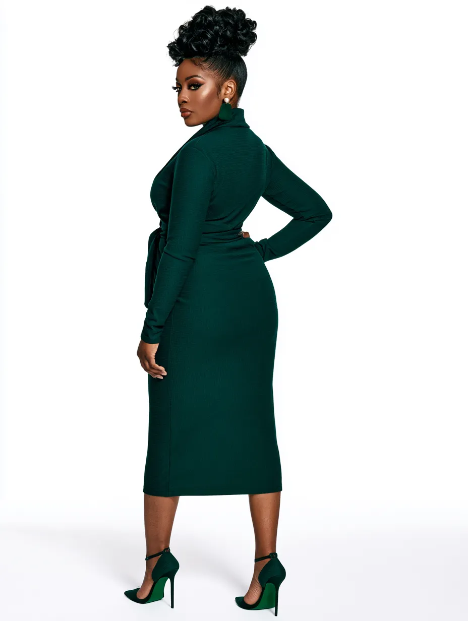 Best dress style for hourglass body type standing full body fashion shot