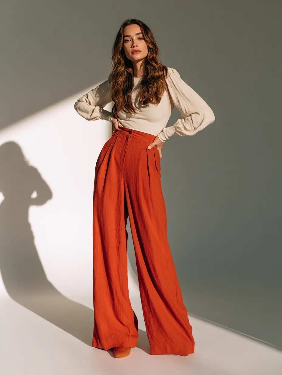 Hourglass silhouette outfit ideas with wide-leg pants and cinched waist top