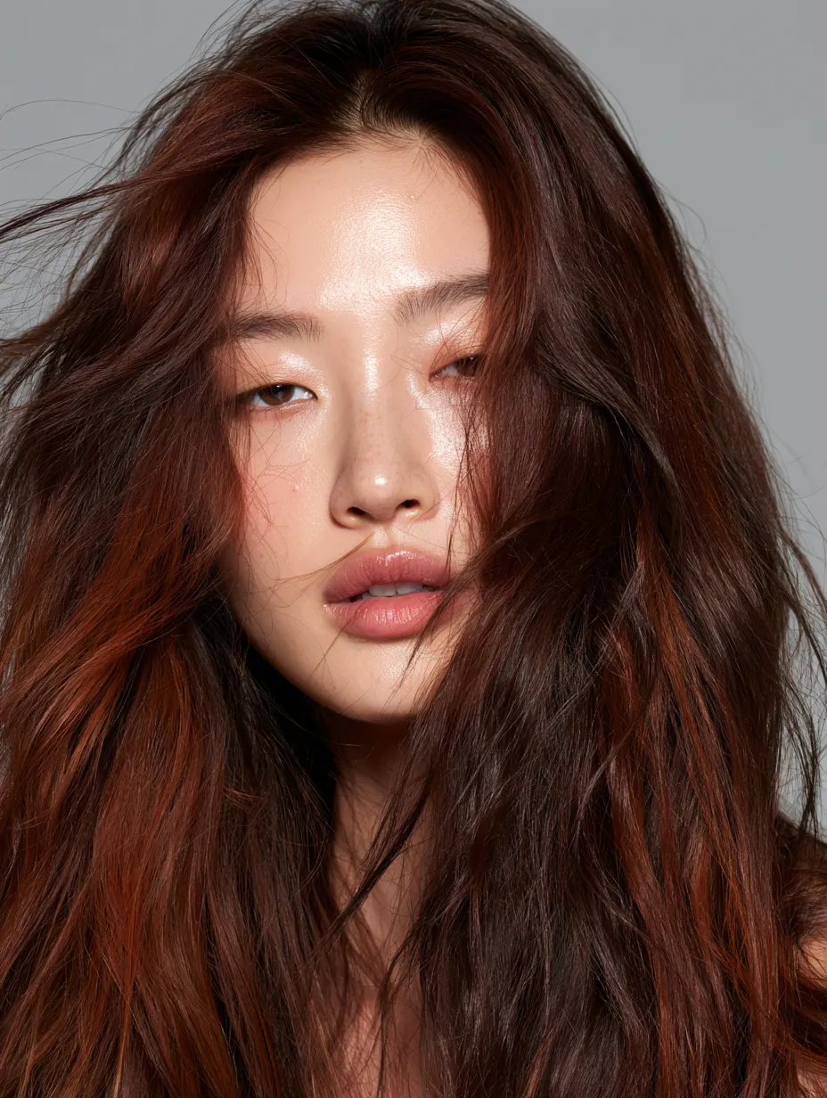 Fine wavy copper hair glowing after japanese head spa home ritual for fine hair