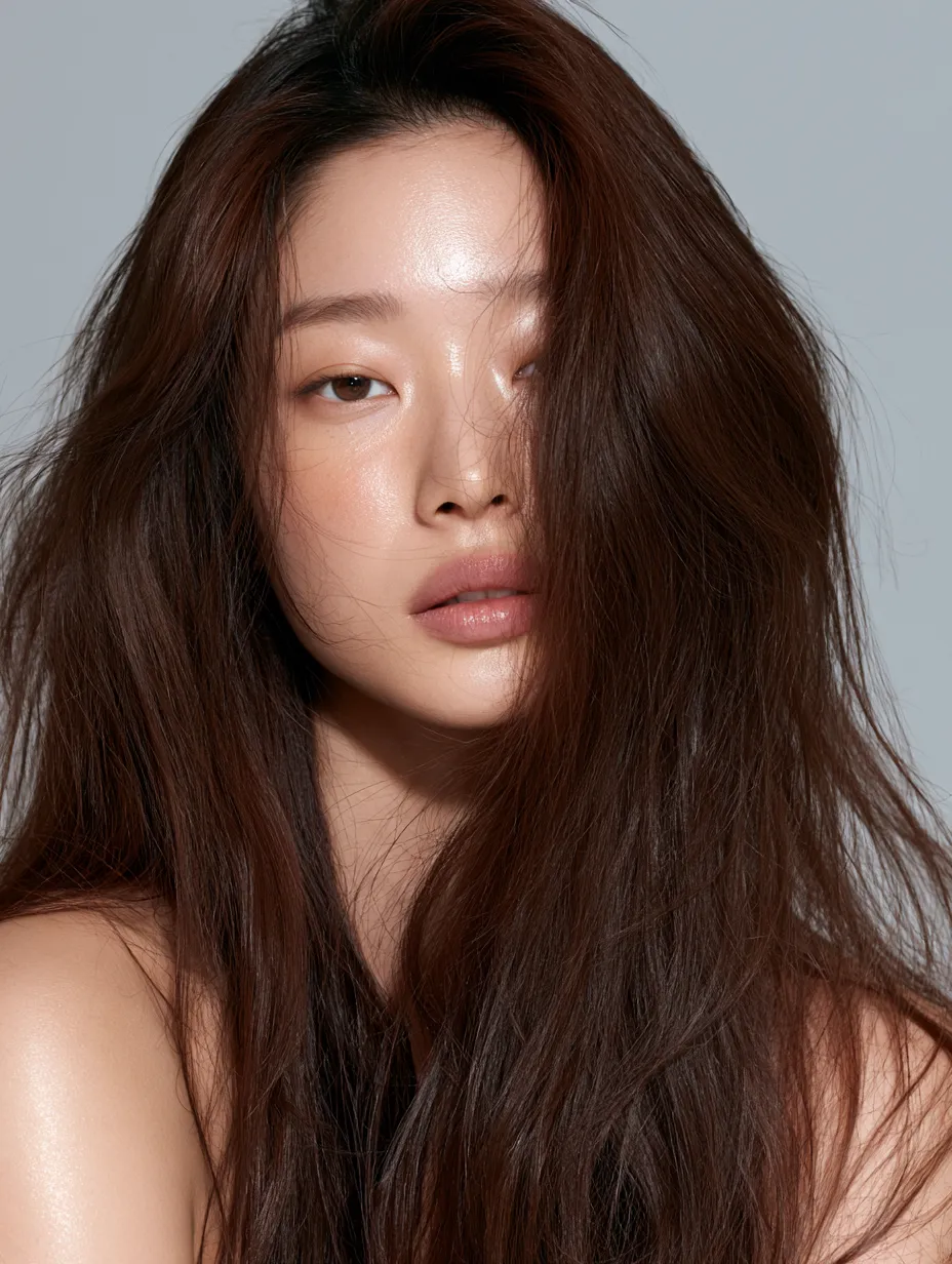 Head spa results on fine wavy hair with visible shine and volume at roots