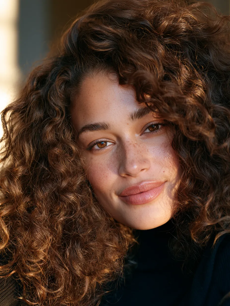 Mixed race woman with shiny fine auburn hair after japanese head spa at home step by step