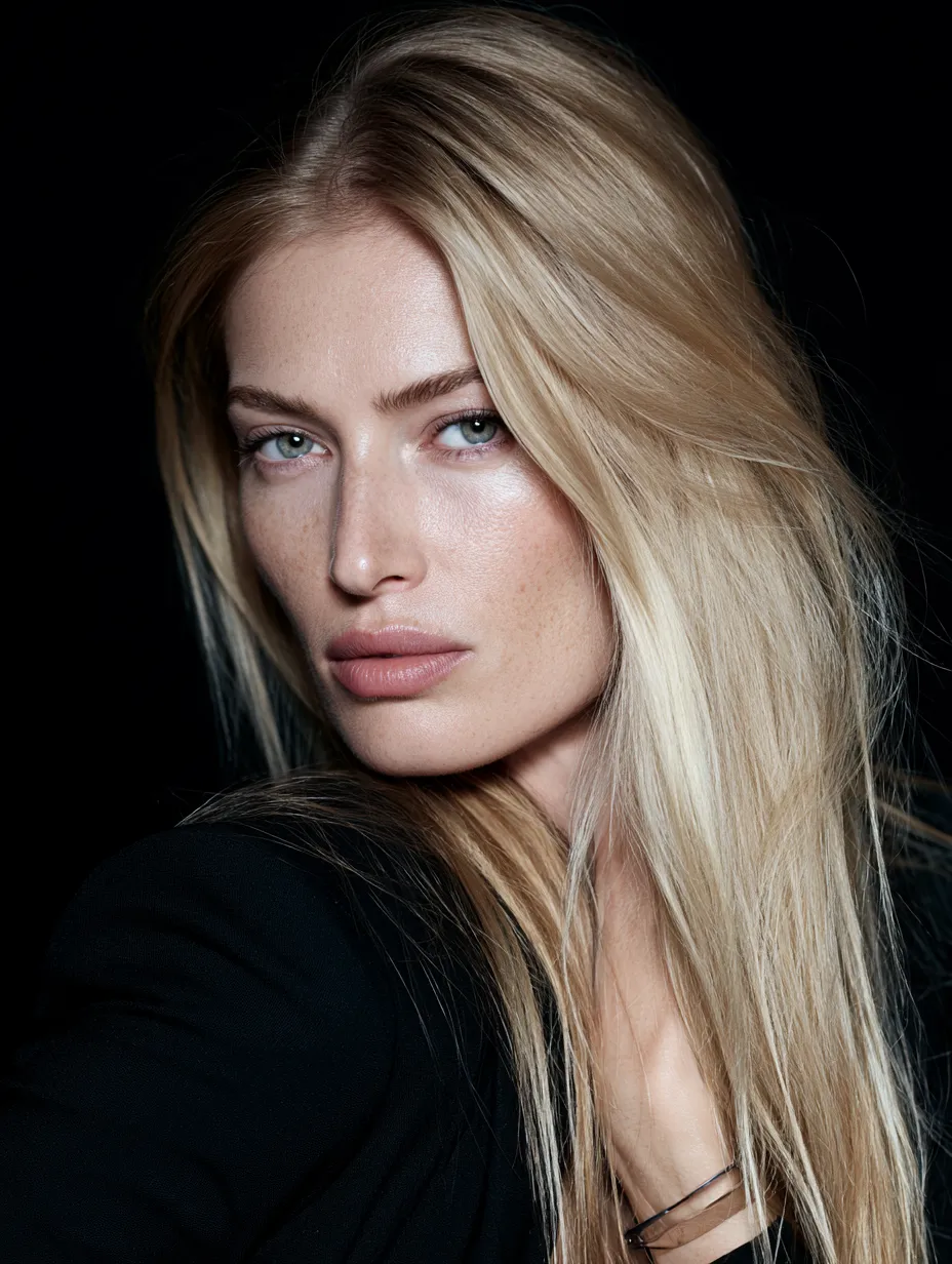 Blonde woman with fine silky hair after japanese head spa at home step by step treatment
