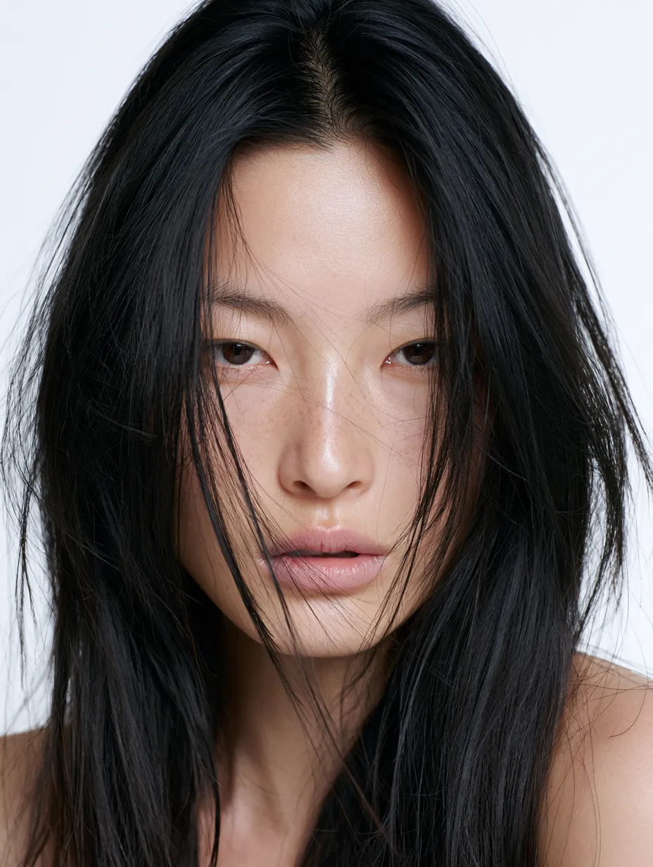 Woman showing head spa results on fine hair with mirror-smooth glossy finish