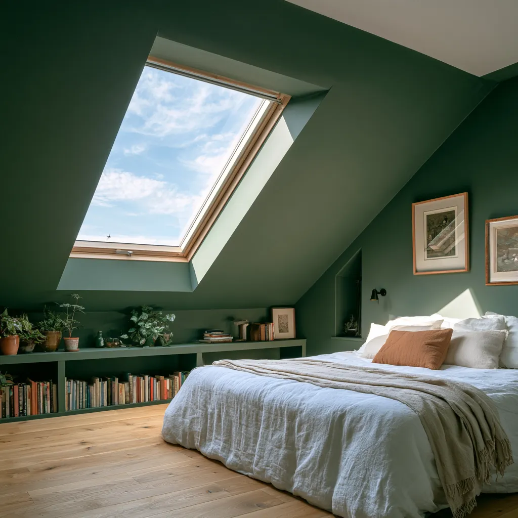 Dormitorio desván bajo techo ventana Velux luz natural