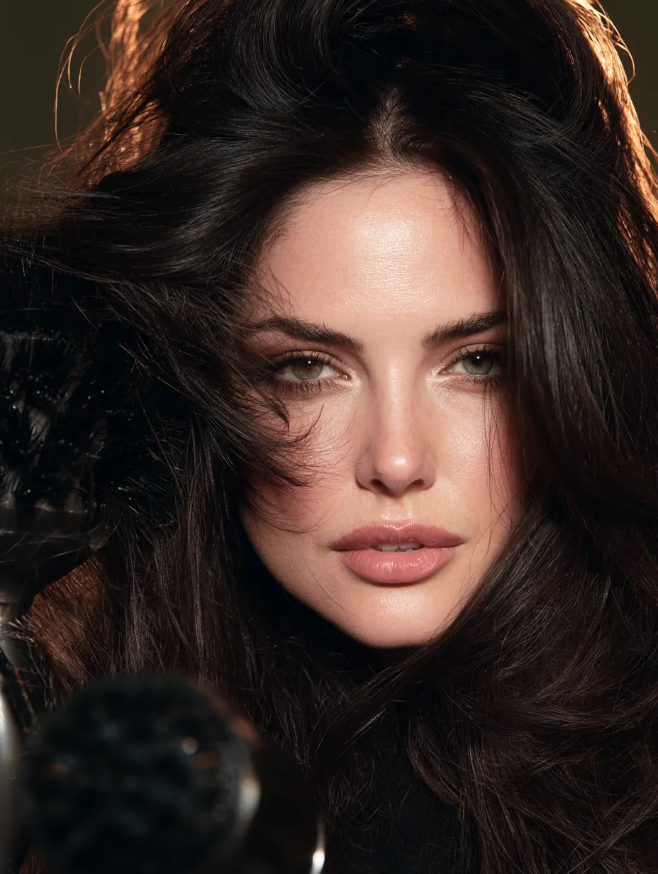 2026 mob wife aesthetic hair achieved with salon blowout technique on long dark brunette hair