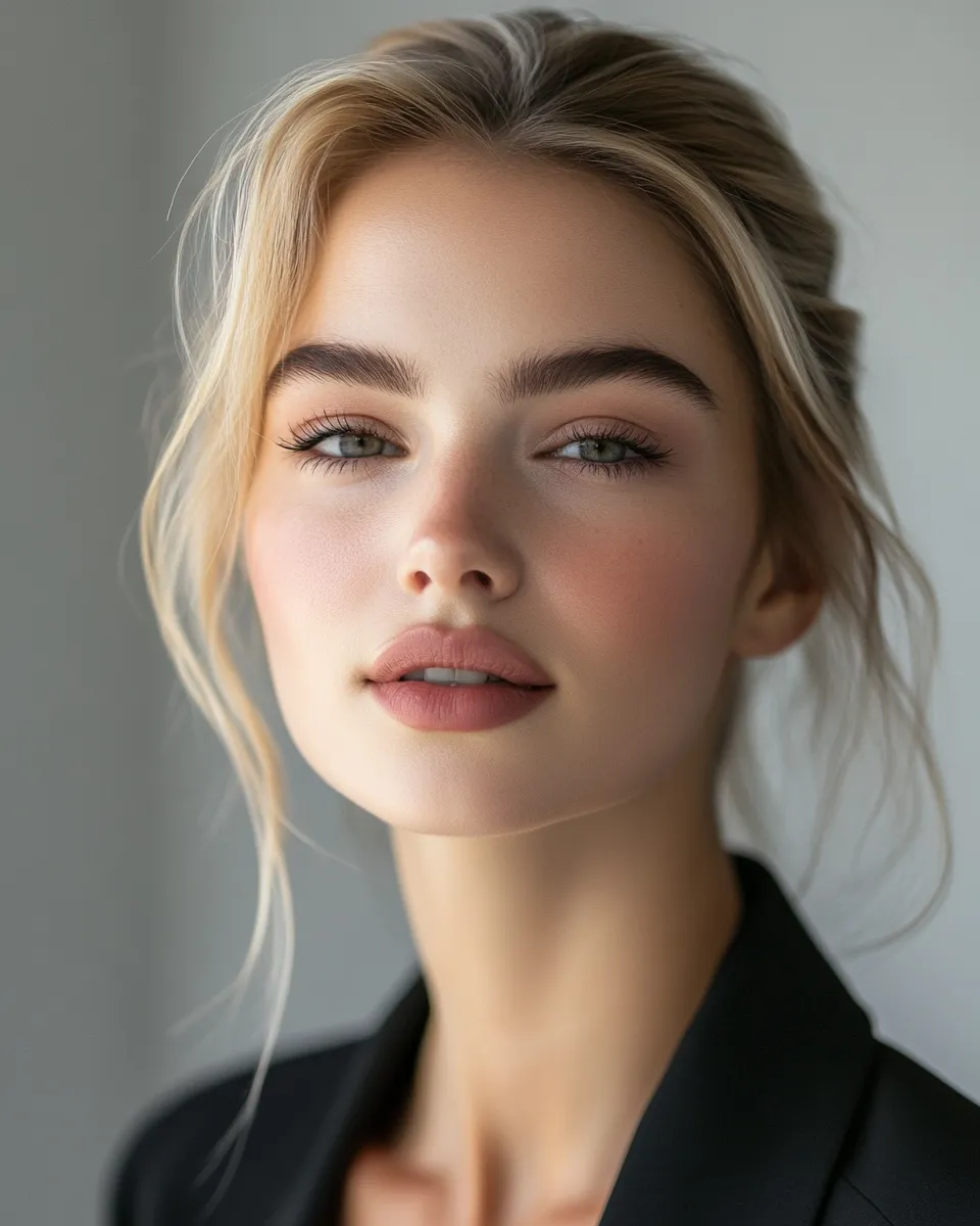 Editorial portrait of woman with flawless office makeup still fresh after 8 hours and zero touch ups