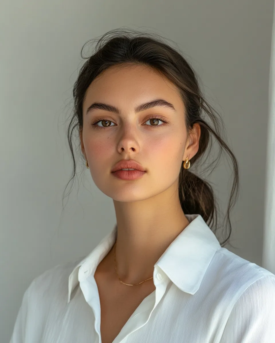 Confident woman in office setting with long-wear makeup intact after a full 8-hour workday no touch ups