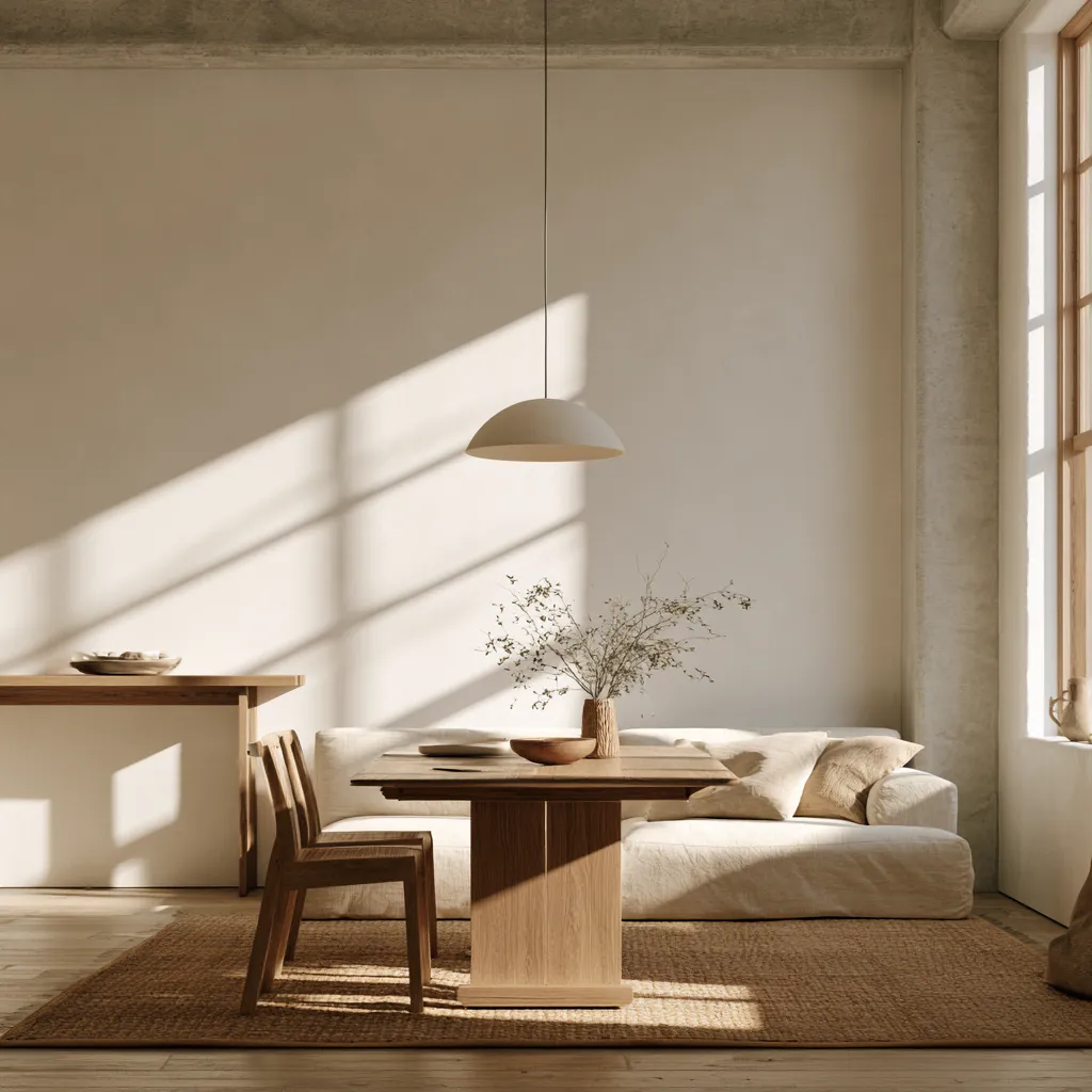 Layout de muebles con mesa extensible en zona abierta