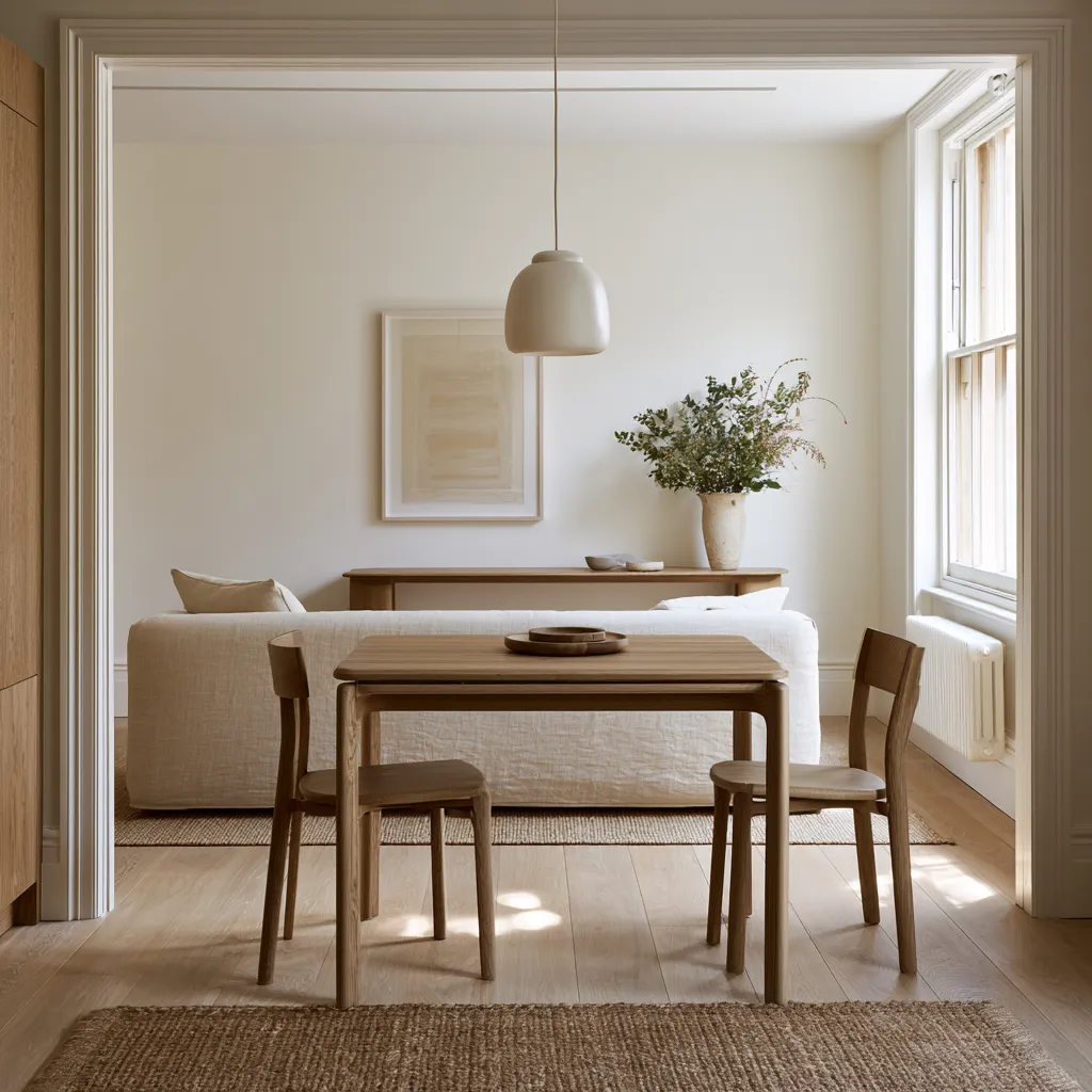 Decoración apartamento pequeño con mesa extensible compacta