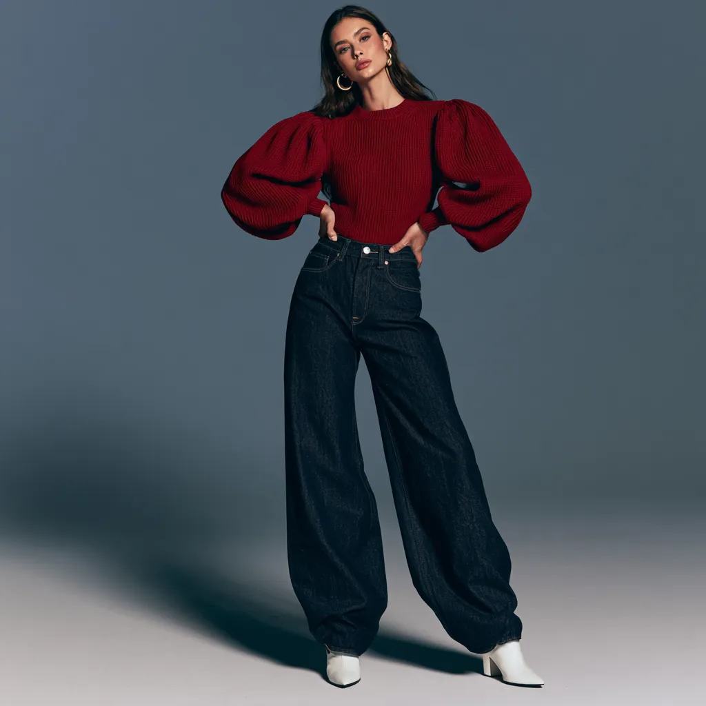 best jeans for pear shaped body wide leg dark wash red fitted sweater pointed boots