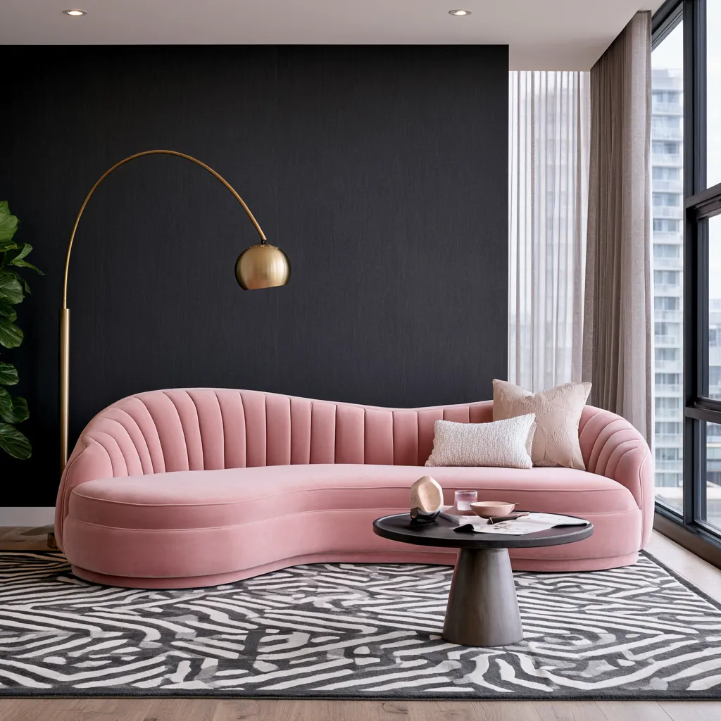 sophisticated pink house color combination for modern living room with soft blush and deep charcoal