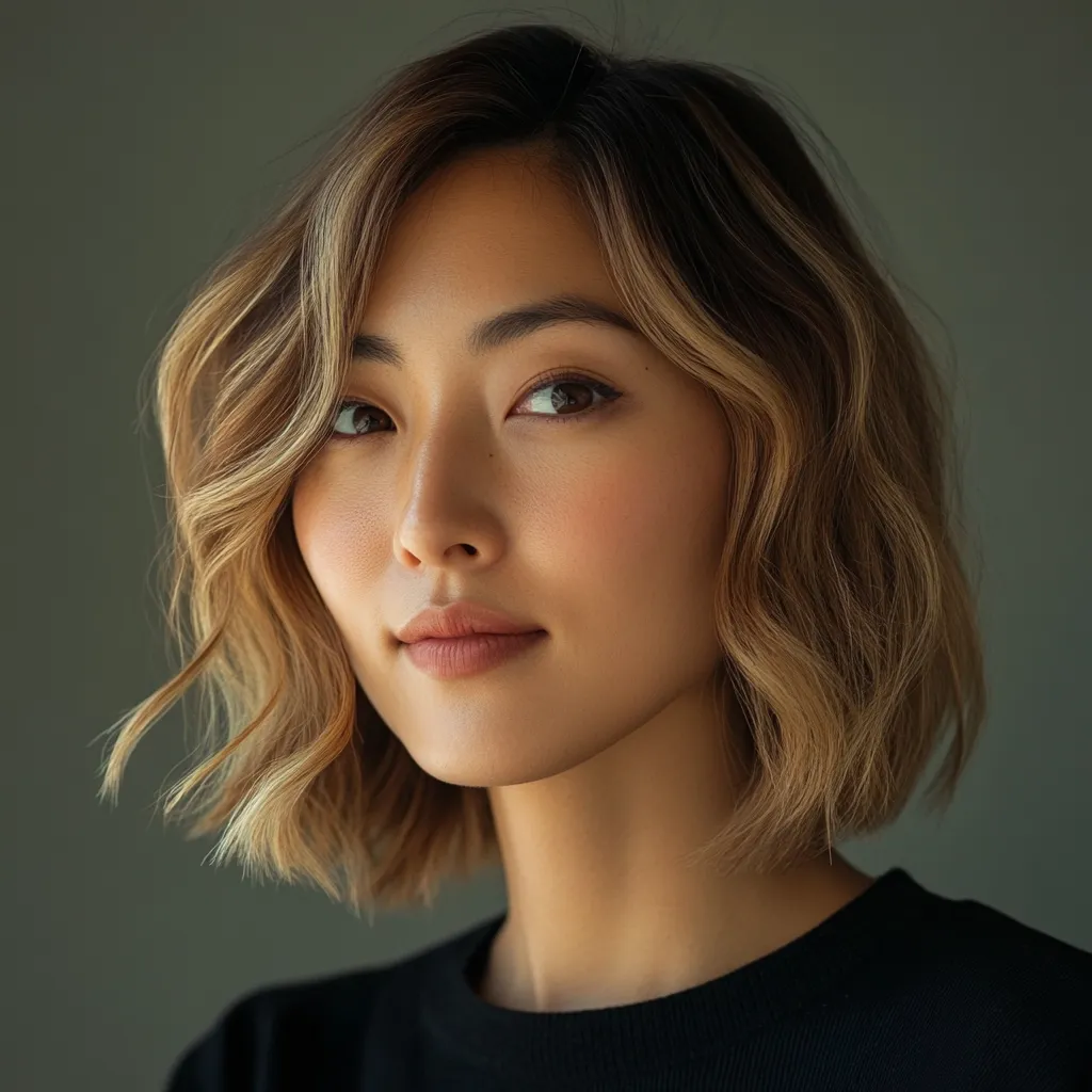Short bob hairstyle for new moms concealing postpartum hair loss near temples