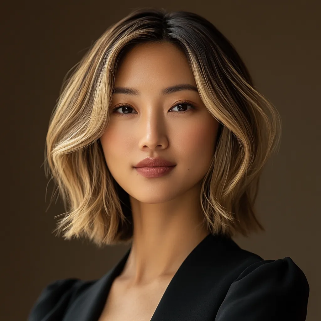 Volumising jaw-length bob as postpartum hair loss hairstyle for thinning hairline