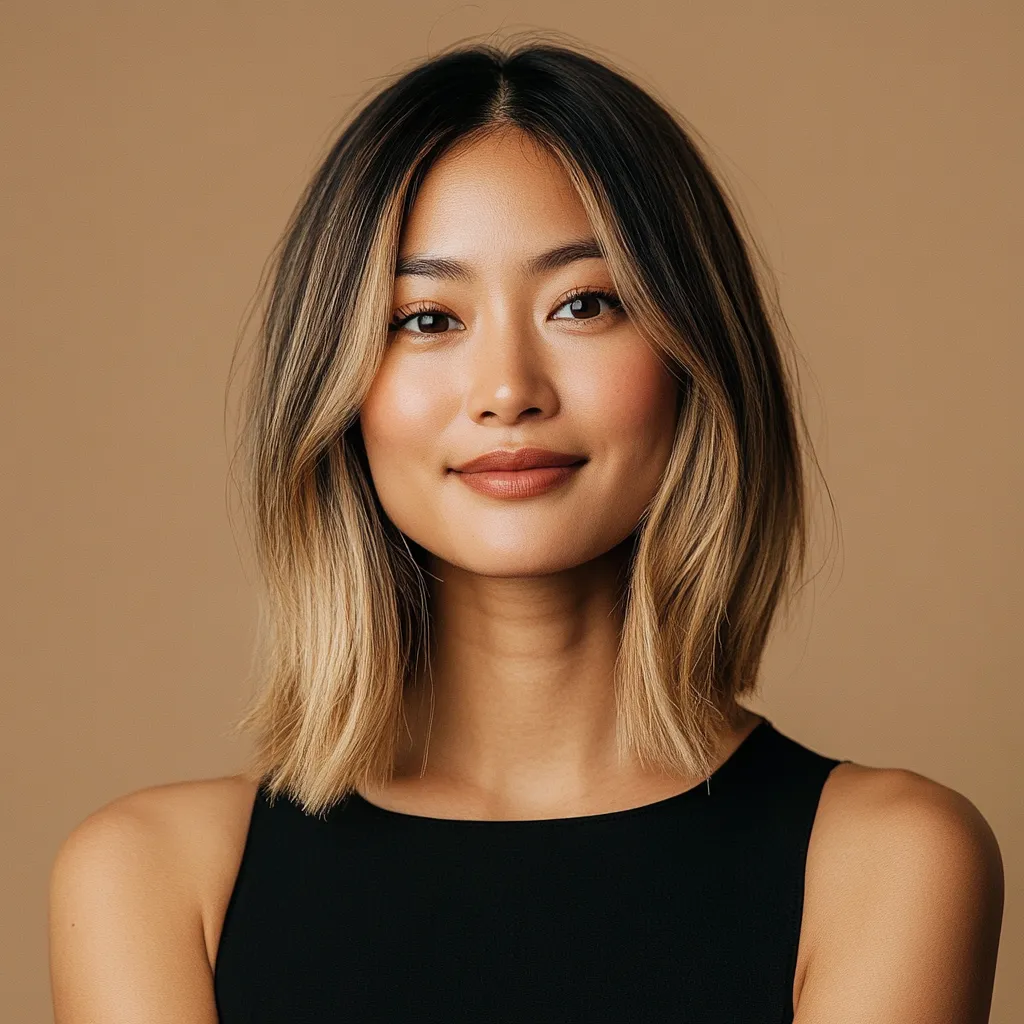 Honey blonde bob cut to add density and hide postpartum hair thinning at hairline