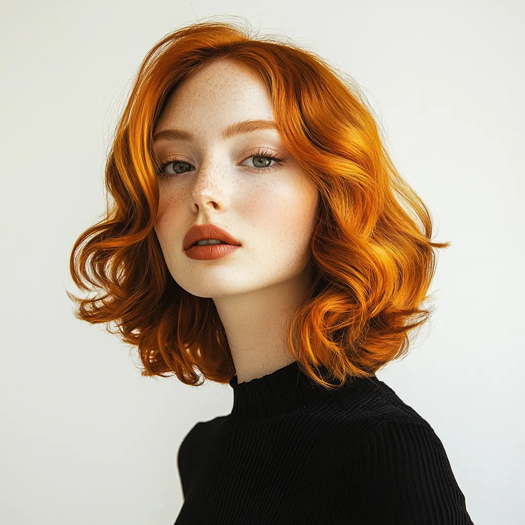 Copper textured bob for postpartum hair loss and hiding thinning around the hairline