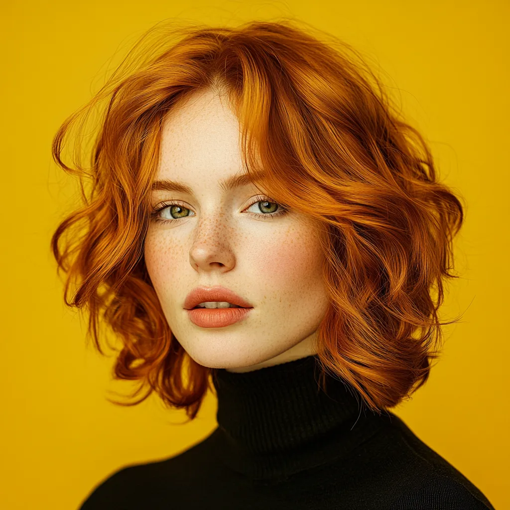 Redhead volumising jaw bob hairstyle for postpartum thinning hairline women